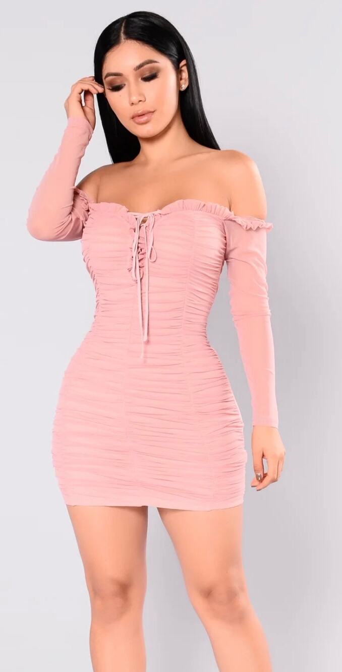 Fashion Nova Maura Mesh Runched Dress sz M